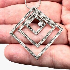 14K White Gold Womans Necklace Diamond Geometric Pendant Modern Stylish Luxury